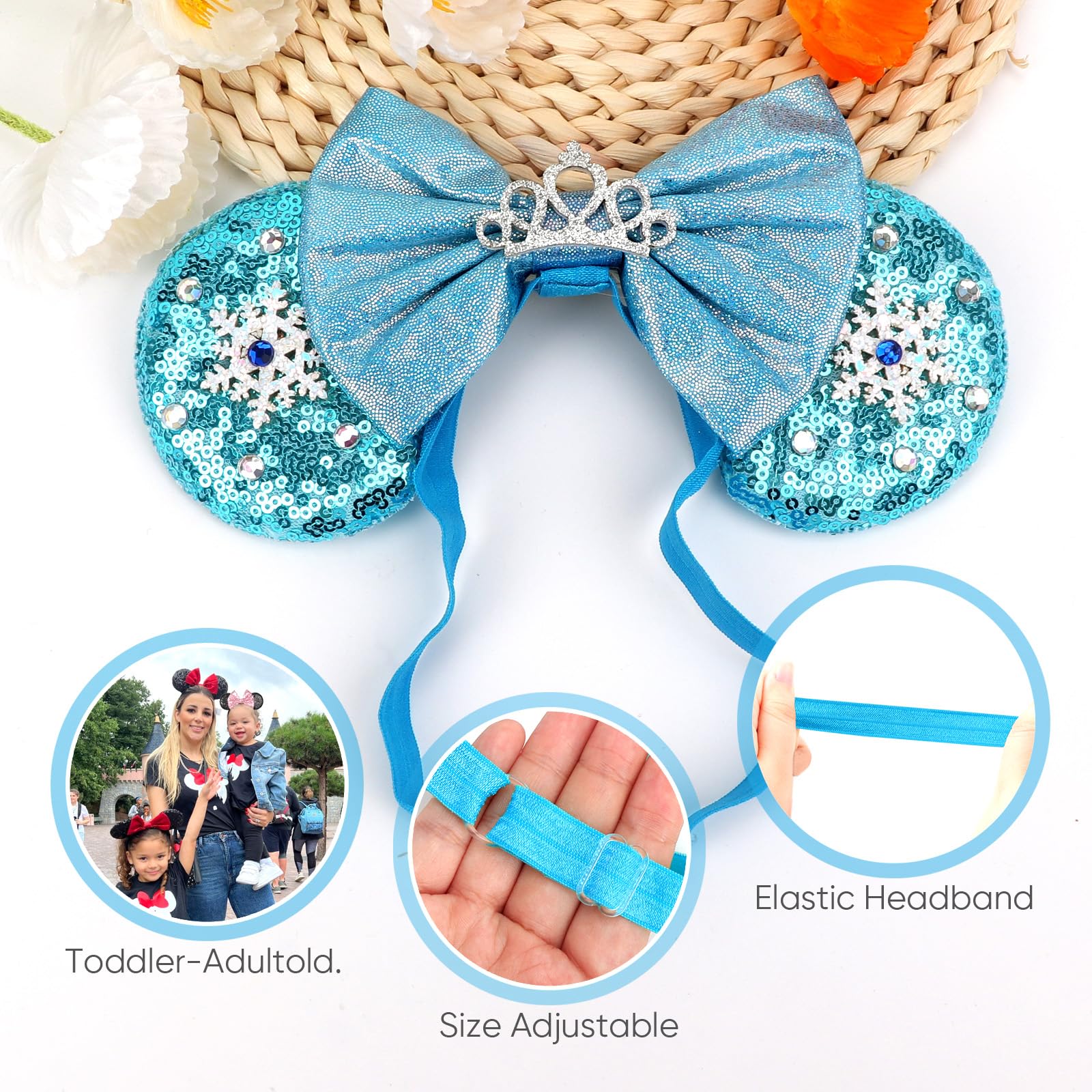 DRESHOW Minnie Ears Headband with Sequin Bow – Elastic Adjustable Party Cosplay Accessory