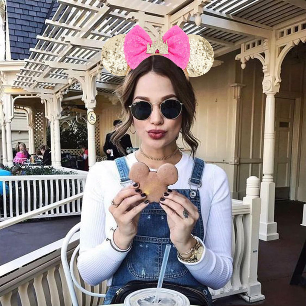 DRESHOW Minnie Ears Headband with Sequin Bow – Elastic Adjustable Party Cosplay Accessory