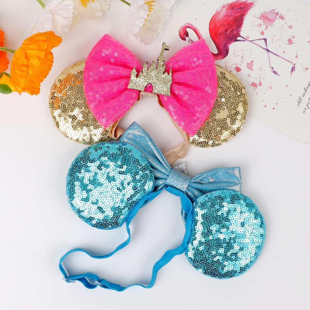 DRESHOW Minnie Ears Headband with Sequin Bow – Elastic Adjustable Party Cosplay Accessory