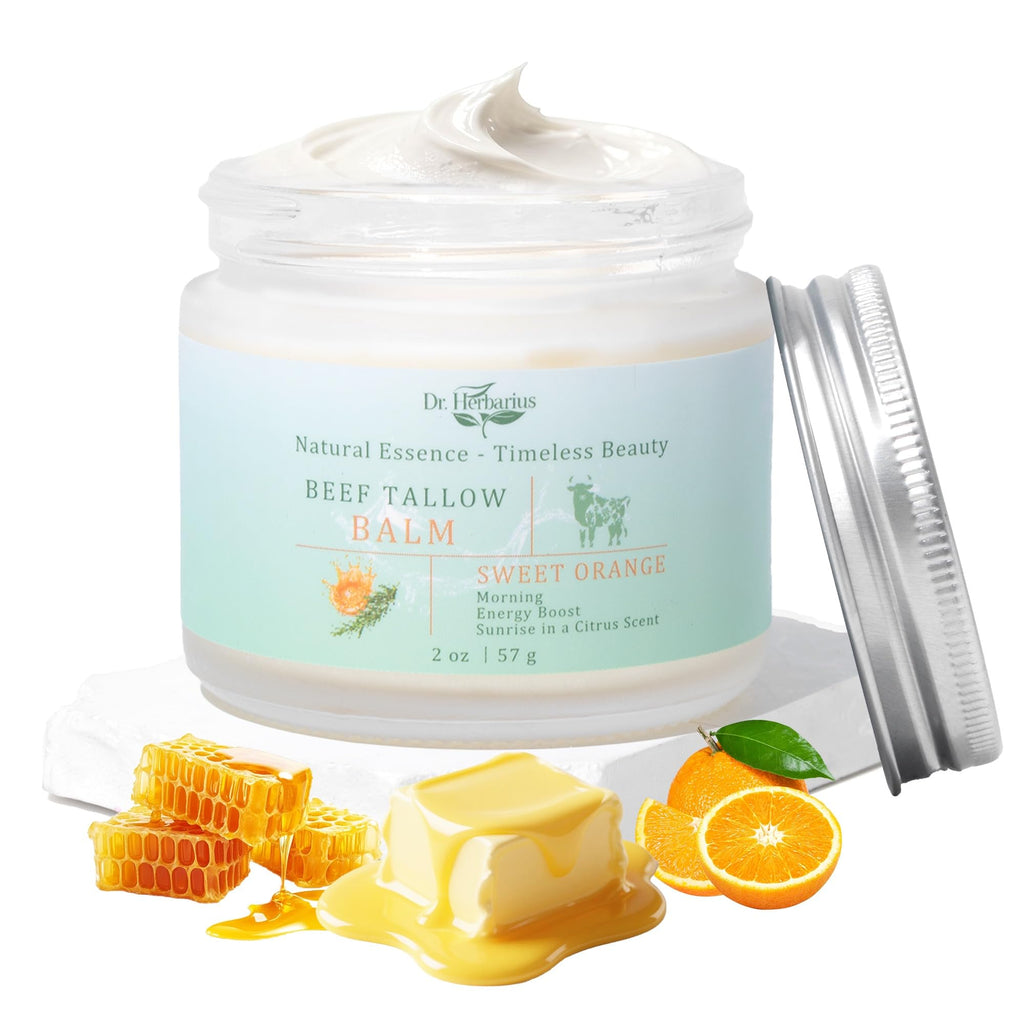 Dr.Herbarius Beef Tallow for Face — Organic Grass-Fed Tallow & Honey Balm, 2 Oz, Sweet Orange