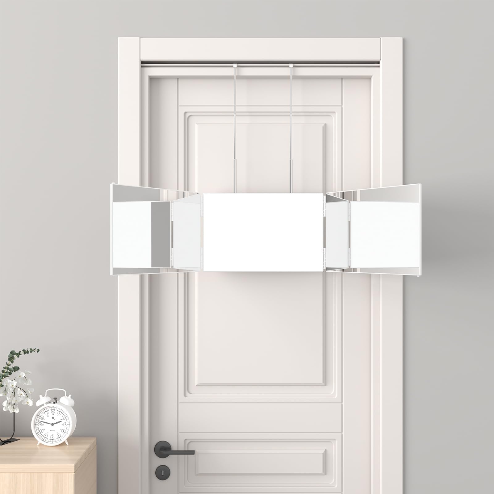 Dripex 3 Way Mirror – 360° Trifold Self Haircut Mirror with Height Adjustable Hooks (White, No LED)