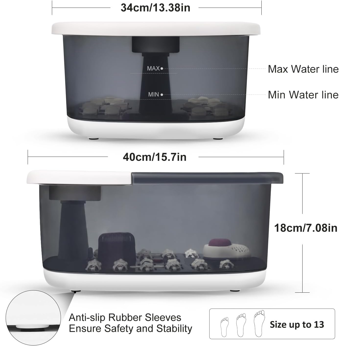Drizo Foot Spa Massager with Heat, Bubbles, Infrared Light & 22 Shiatsu Rollers | Tea Tree Oil Salt Soak