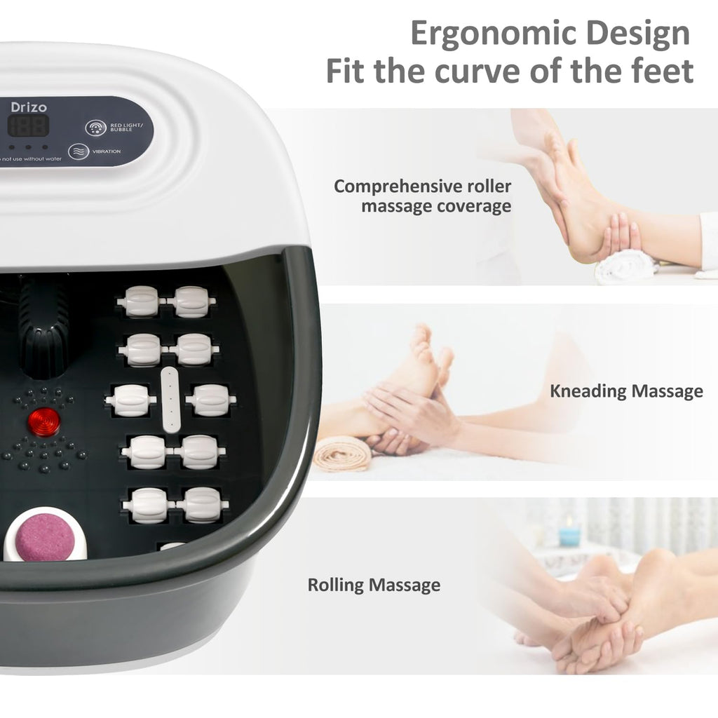 Drizo Foot Spa Massager with Heat, Bubbles, Infrared Light & 22 Shiatsu Rollers | Tea Tree Oil Salt Soak