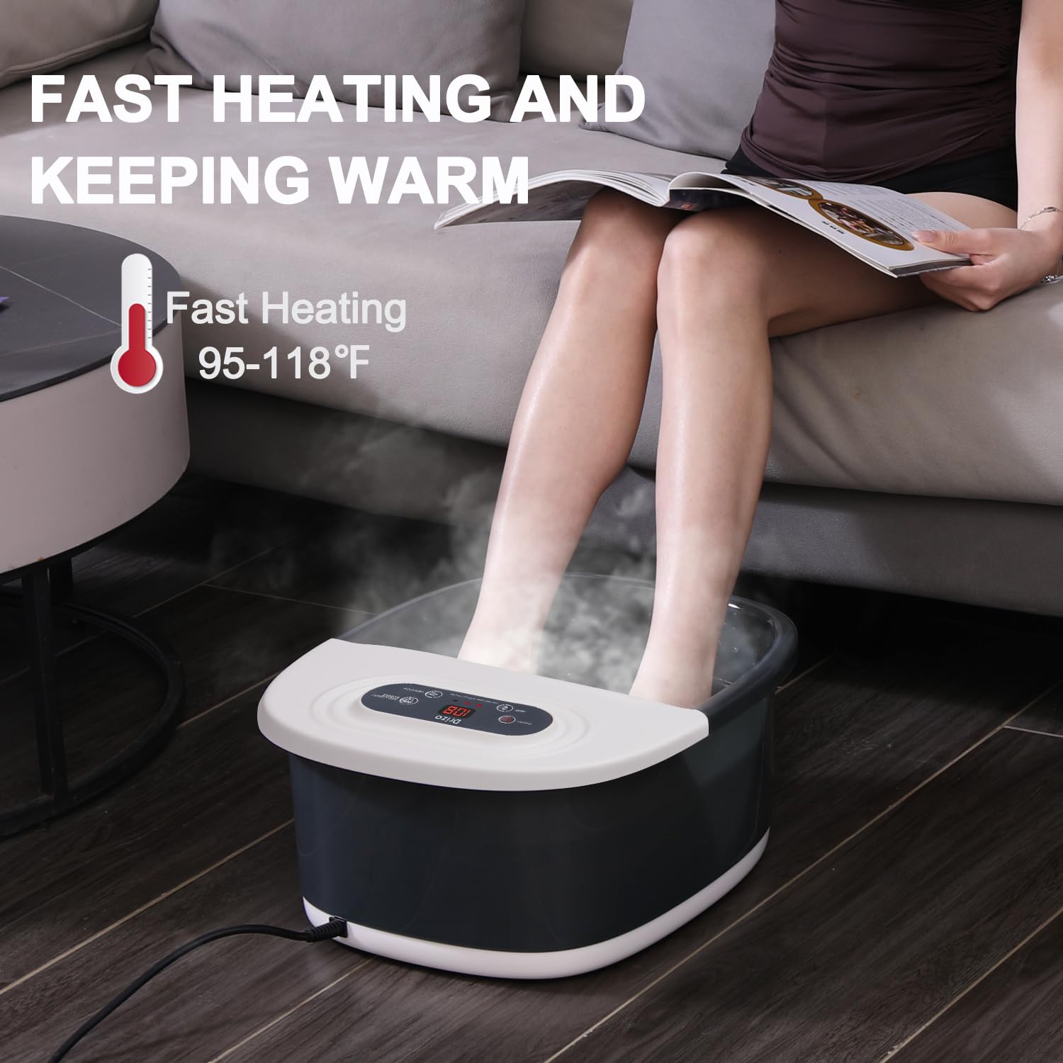 Drizo Foot Spa Massager with Heat, Bubbles, Infrared Light & 22 Shiatsu Rollers | Tea Tree Oil Salt Soak
