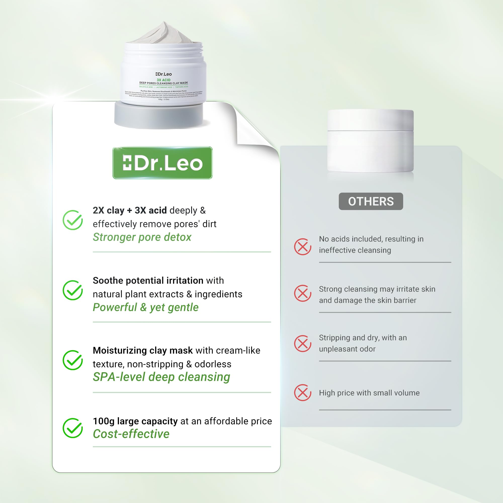 Dr.Leo Amazonian White Clay & Glacier Clay 3X Acid Mask – Deep Clean Pores