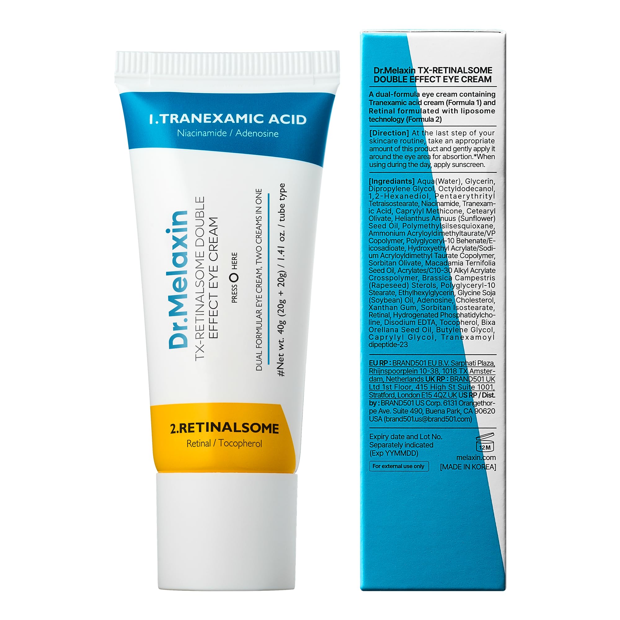 Dr.Melaxin TX Dual Eye Cream with Tranexamic Acid, Adenosine & Niacinamide | Dark Circle Repair | 50ml