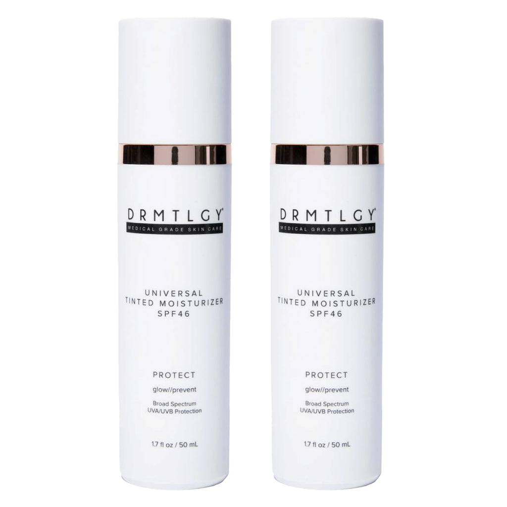 DRMTLGY Anti-Aging Tinted Moisturizer SPF 46 – Universal Tint, Light Coverage Dewy Sunscreen (2 pack, 1.7 oz each)