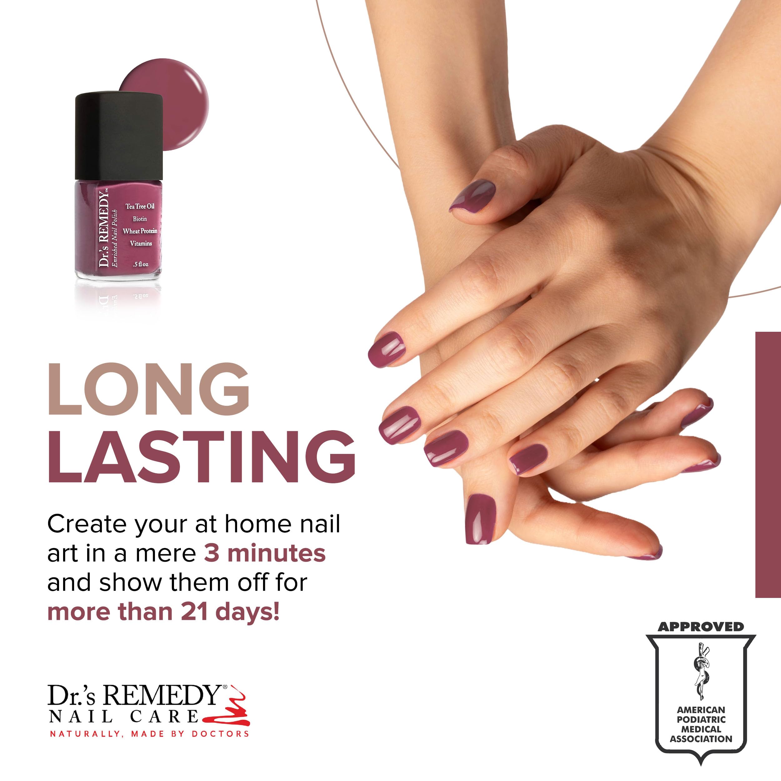 Dr.'s Remedy Enriched Nail Polish – Brave Berry with Base Coat Set (0.5 fl oz Each)