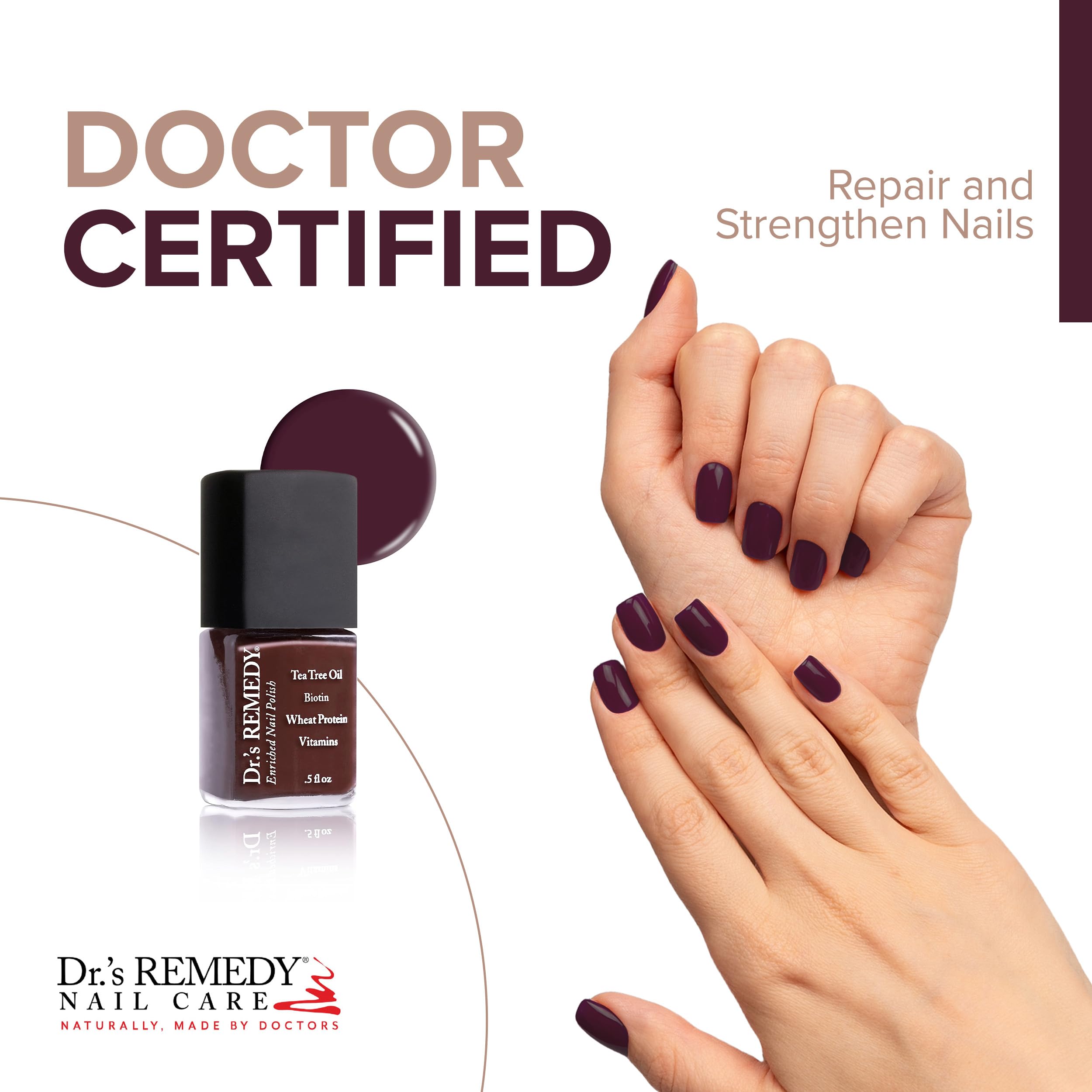 Dr.'s Remedy Enriched Nail Polish – Non-Toxic, All Natural, Organic, 24-Free (DESIRE Dark Brown)