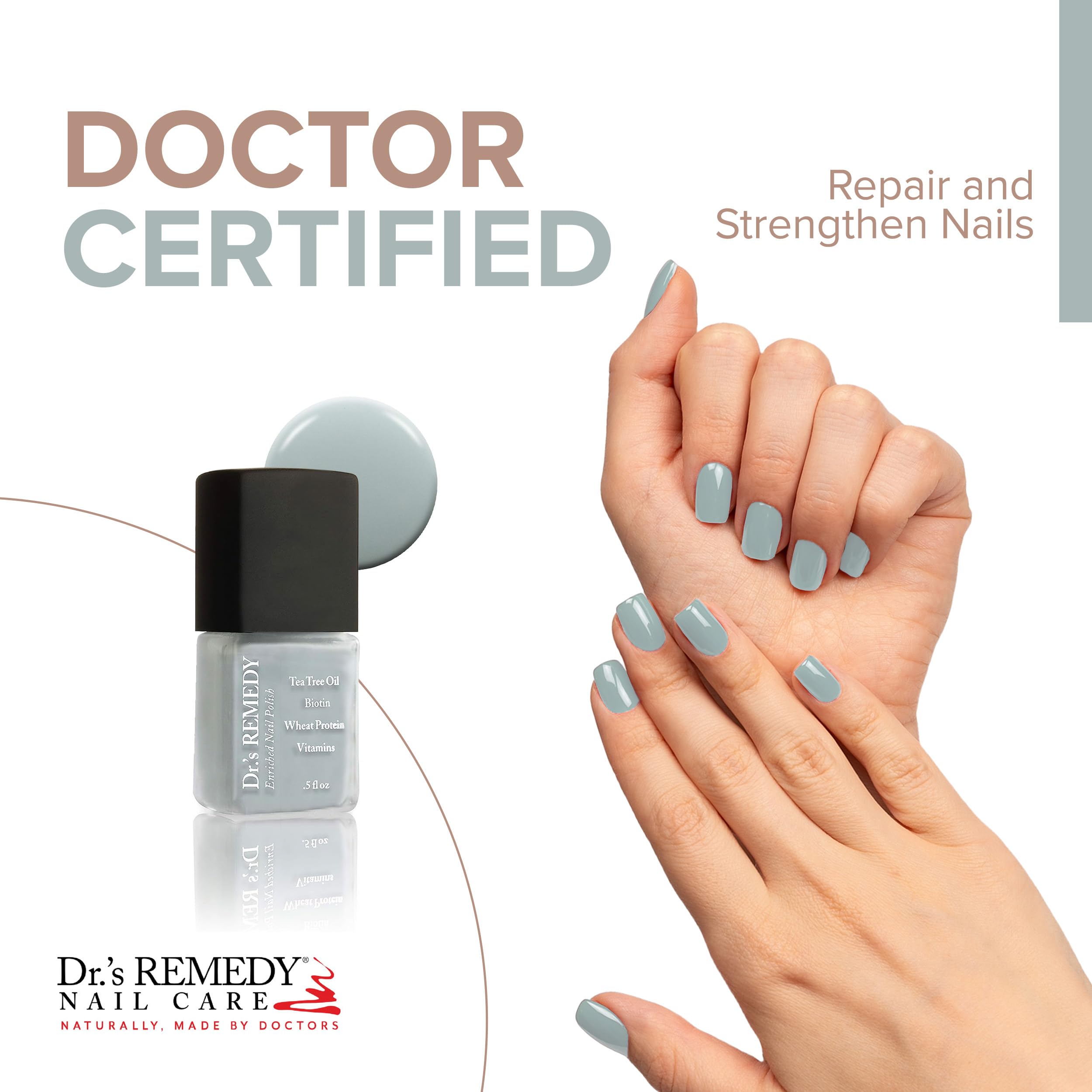 Dr.'s Remedy Enriched Nail Polish – Soulful Slate Blue | Non-Toxic, All-Natural, 24-Free, Doctor Formulated