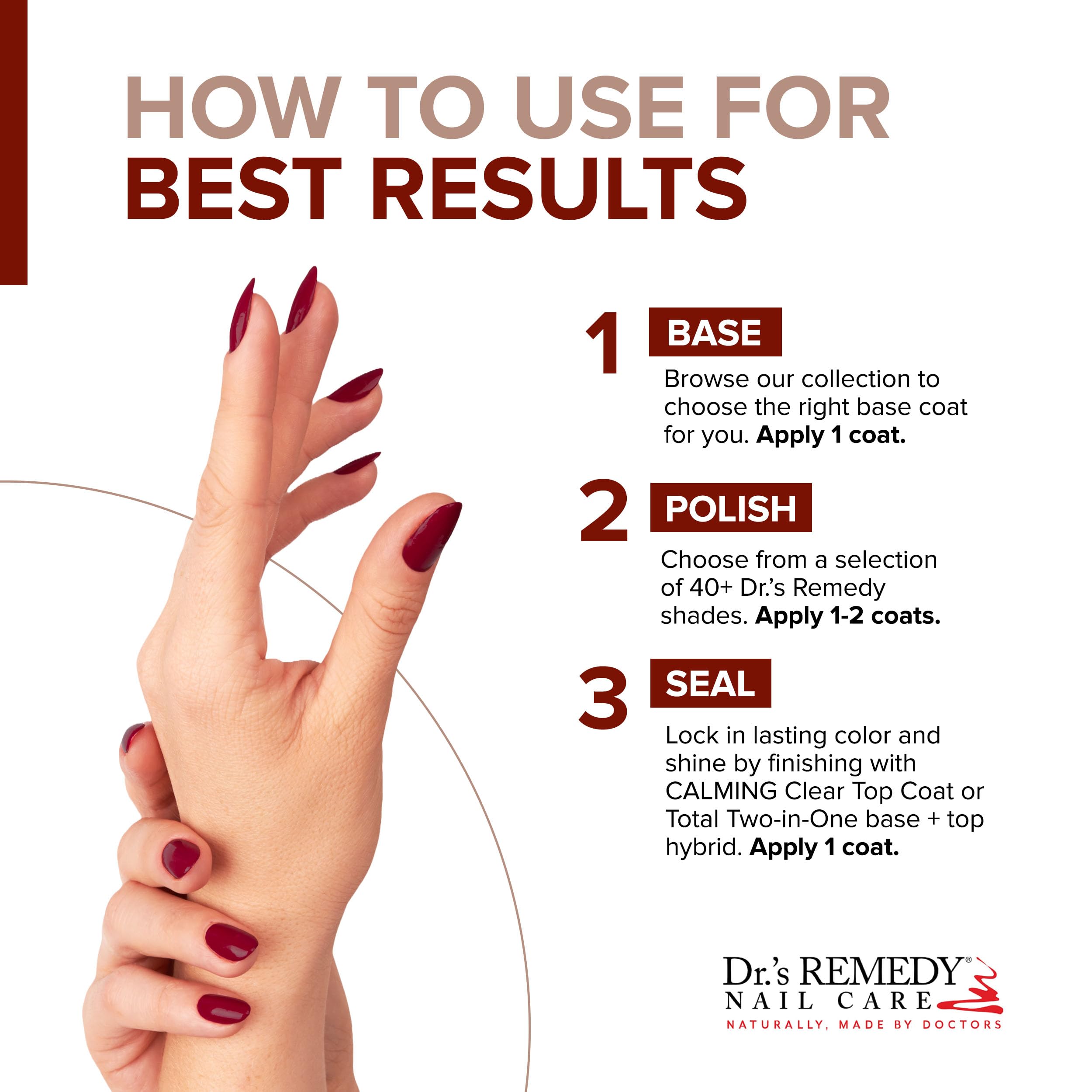 Dr.'s Remedy 3 Pack Nail Polish Kit – Non-Toxic, Organic Strengthener (Remedy Red, Balance Brick Red, Total Two-in-One Glaze)