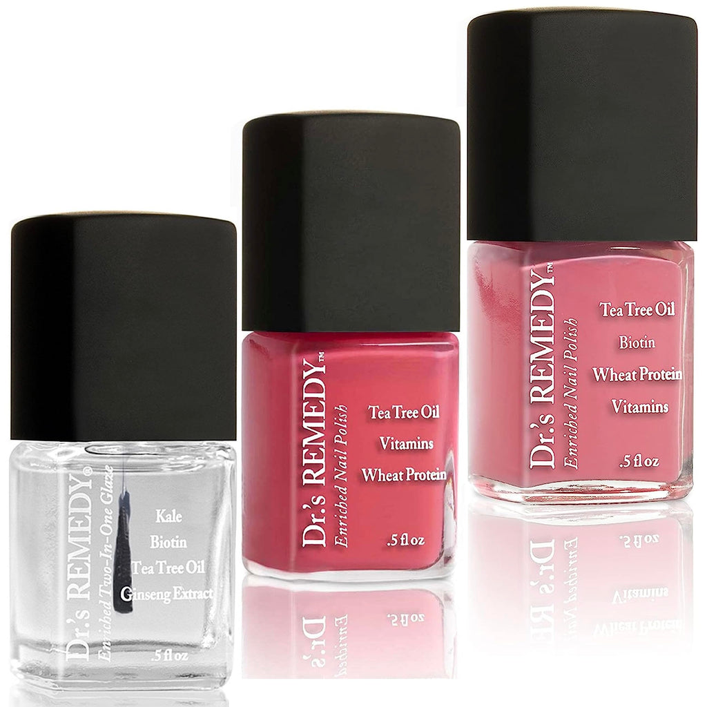 Dr.'s Remedy 3 Pack Nail Polish Kit – Peaceful as the Sea Trio, Non-Toxic Enriched Nail Strengthener