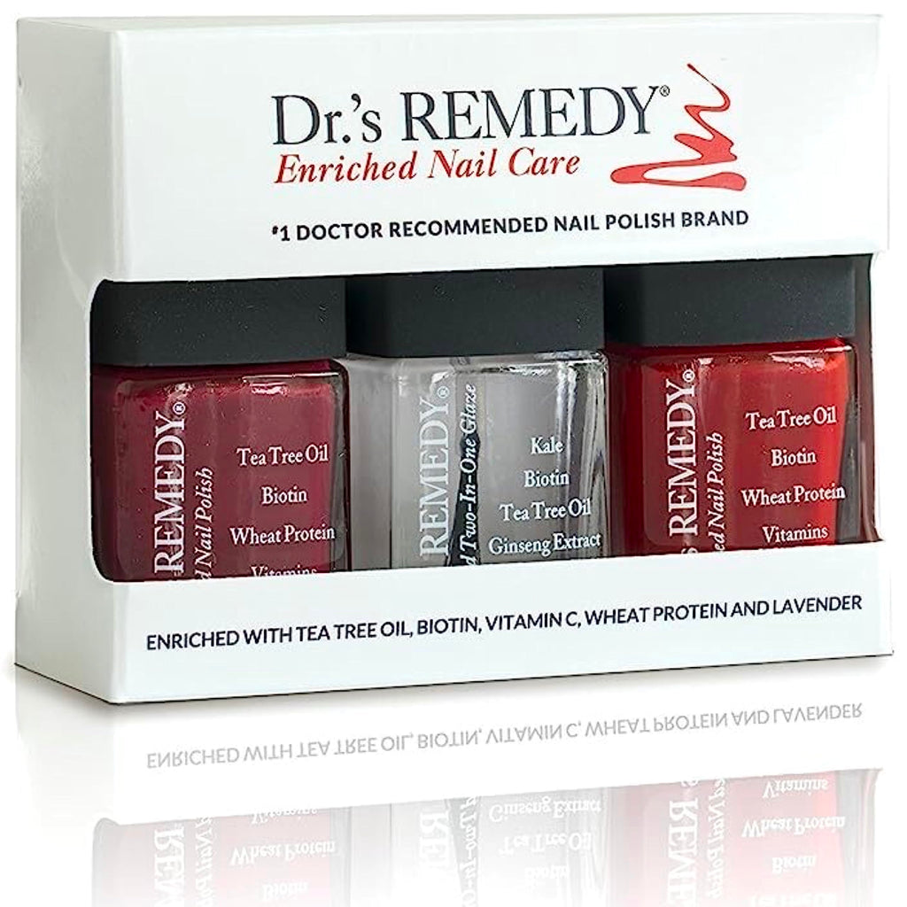 Dr.'s Remedy 3 Pack Nail Polish Kit – Non-Toxic, Organic Strengthener (Remedy Red, Balance Brick Red, Total Two-in-One Glaze)