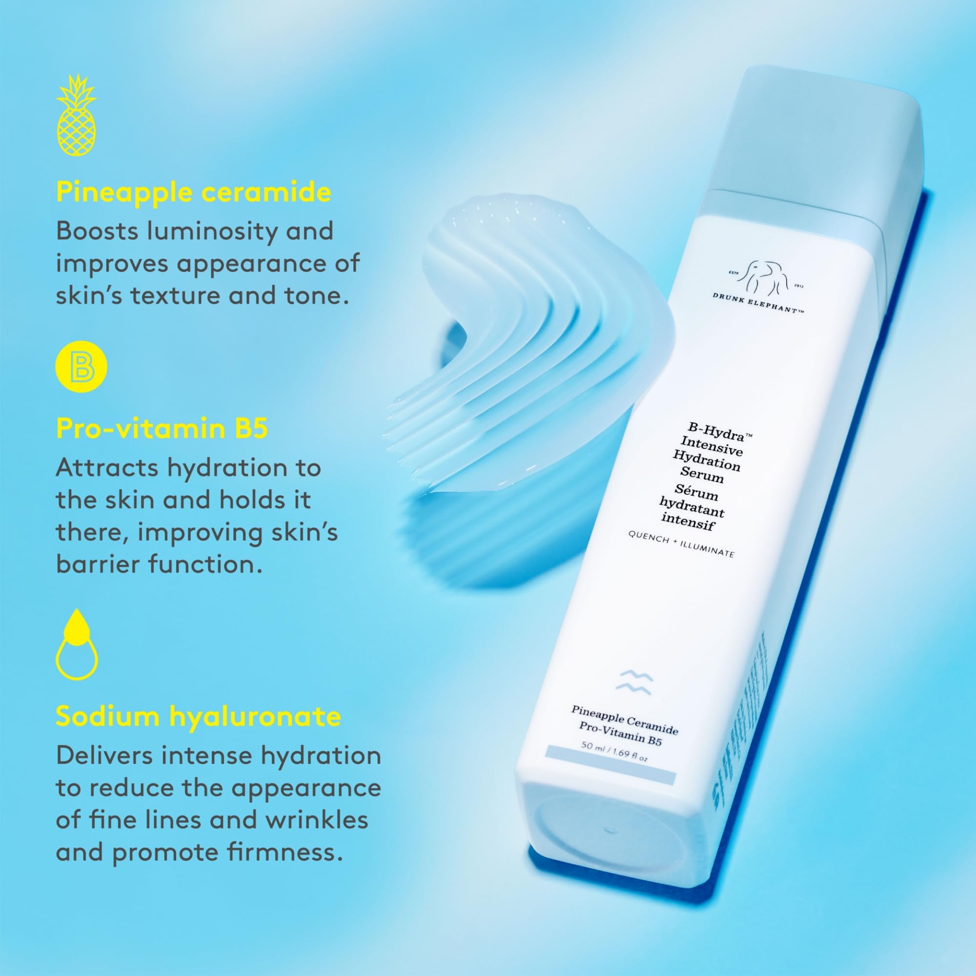 Drunk Elephant B-Hydra Hydration Serum – 50 ml / 1.69 fl oz | Hydrating Vitamin B Serum, Clean Clinical Skincare