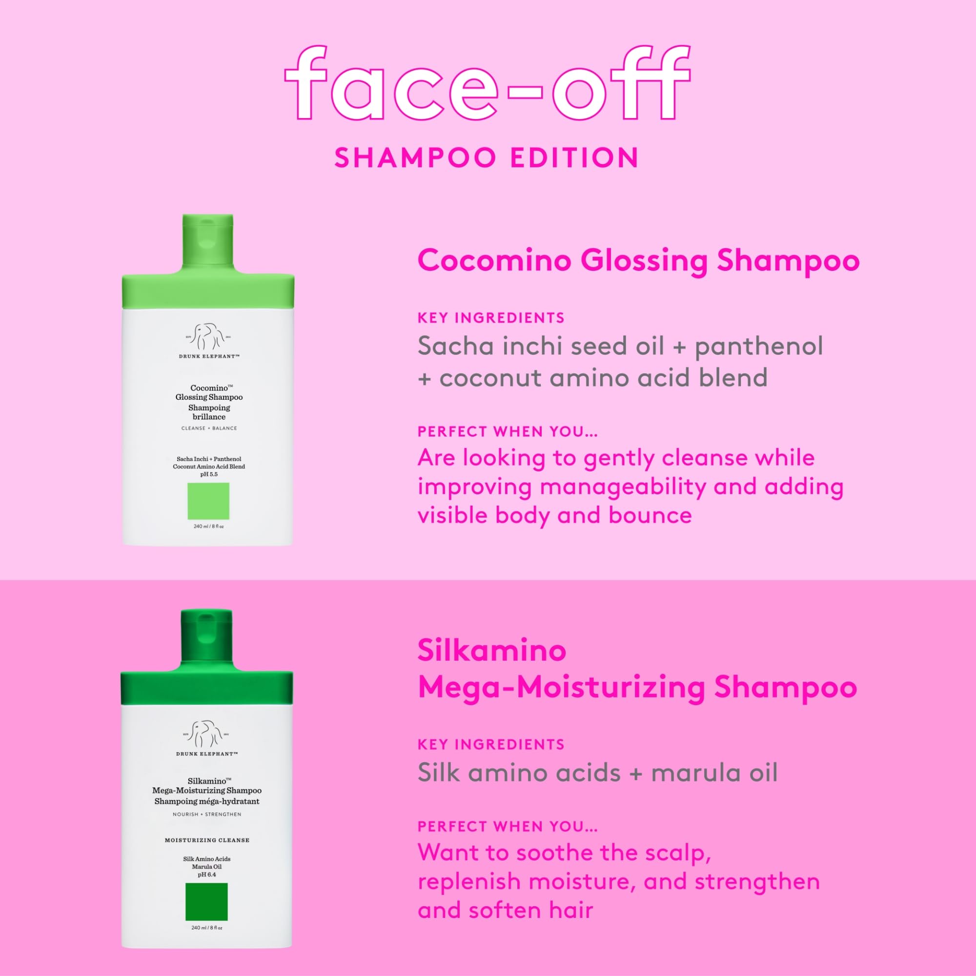 Drunk Elephant Cocomino Glossing Shampoo – Sulfate-Free, Color-Safe, Coconut Amino Acids (240 ml/8 oz)