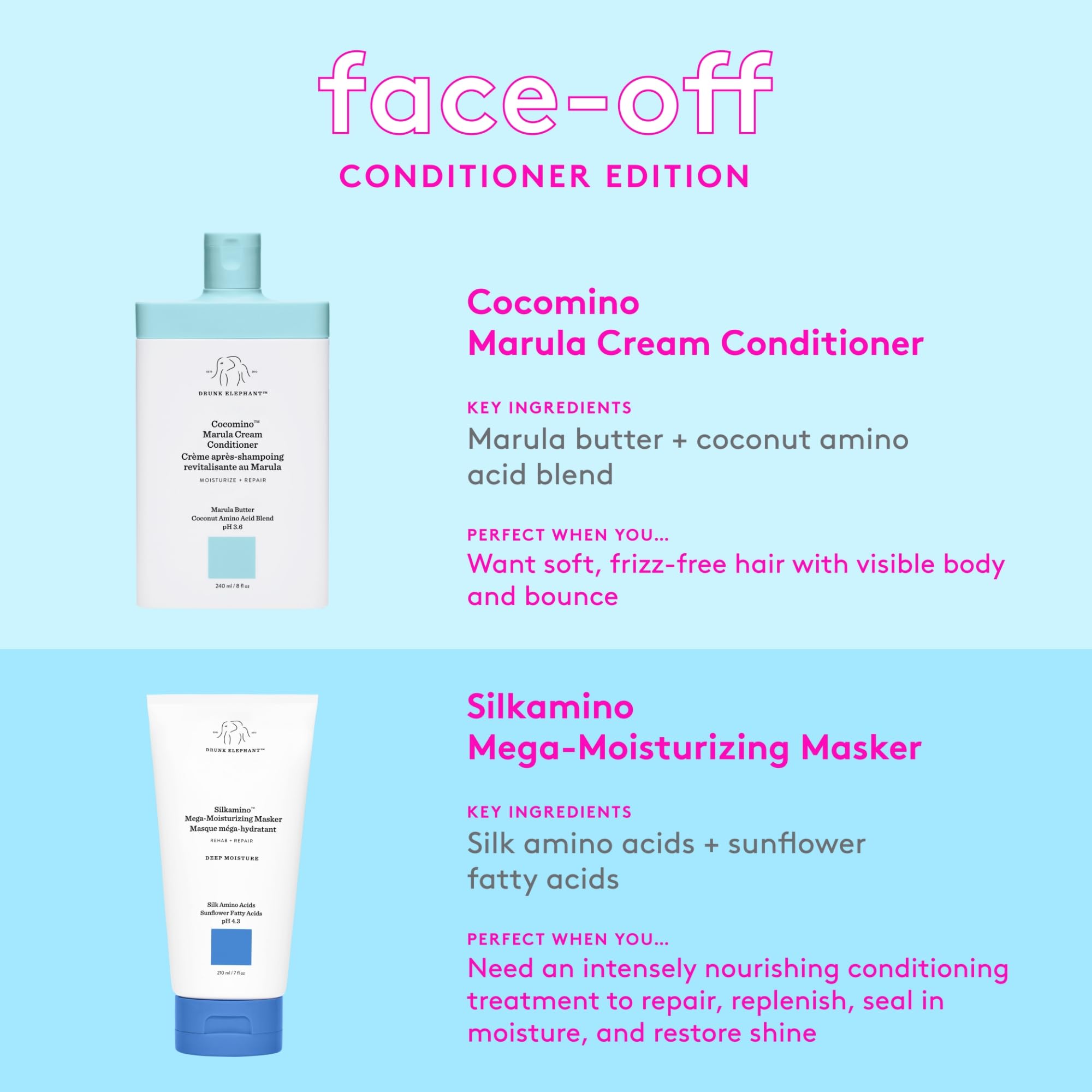 Drunk Elephant Cocomino Marula Cream Conditioner – 240 ml / 8 fl oz | Sulfate-Free, Color-Safe, Cruelty-Free