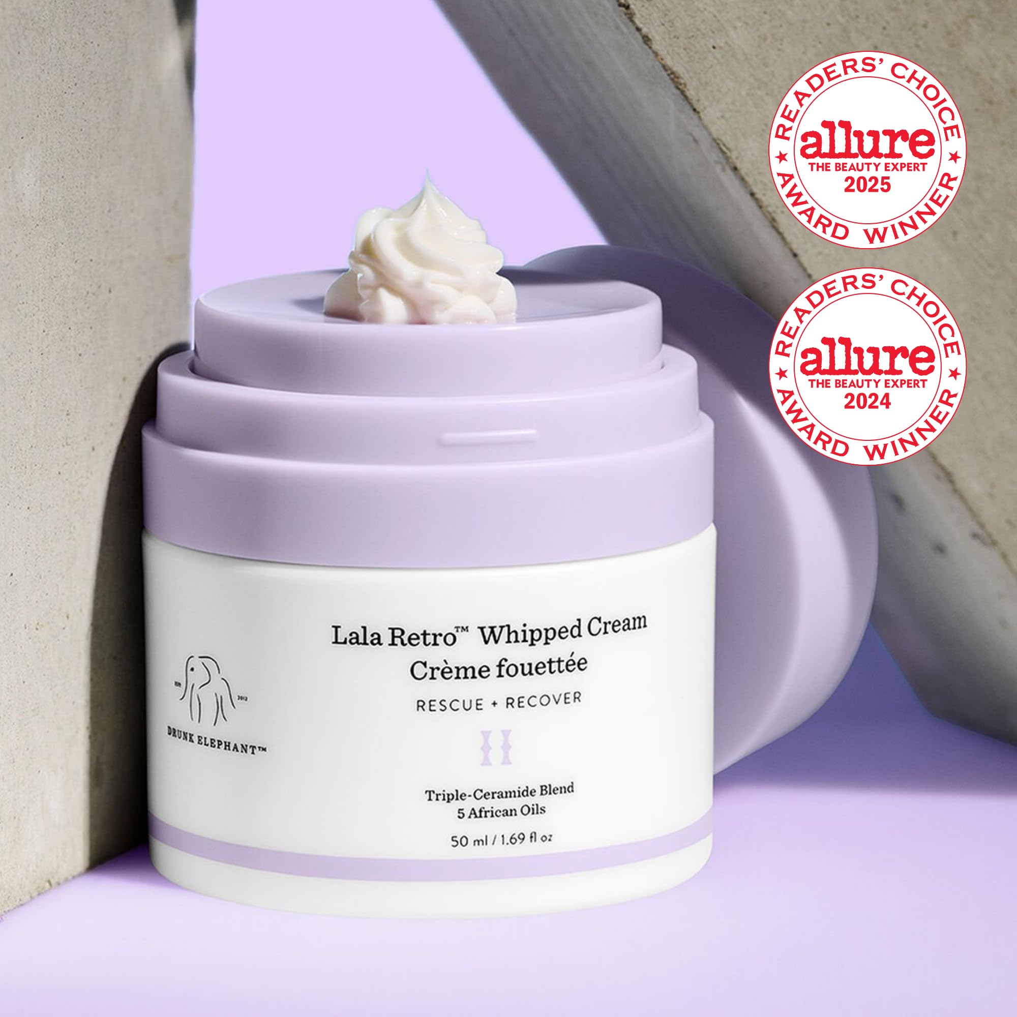 Drunk Elephant Lala Retro Whipped Cream – 50 ml / 1.69 fl oz | Ceramide Moisturizer