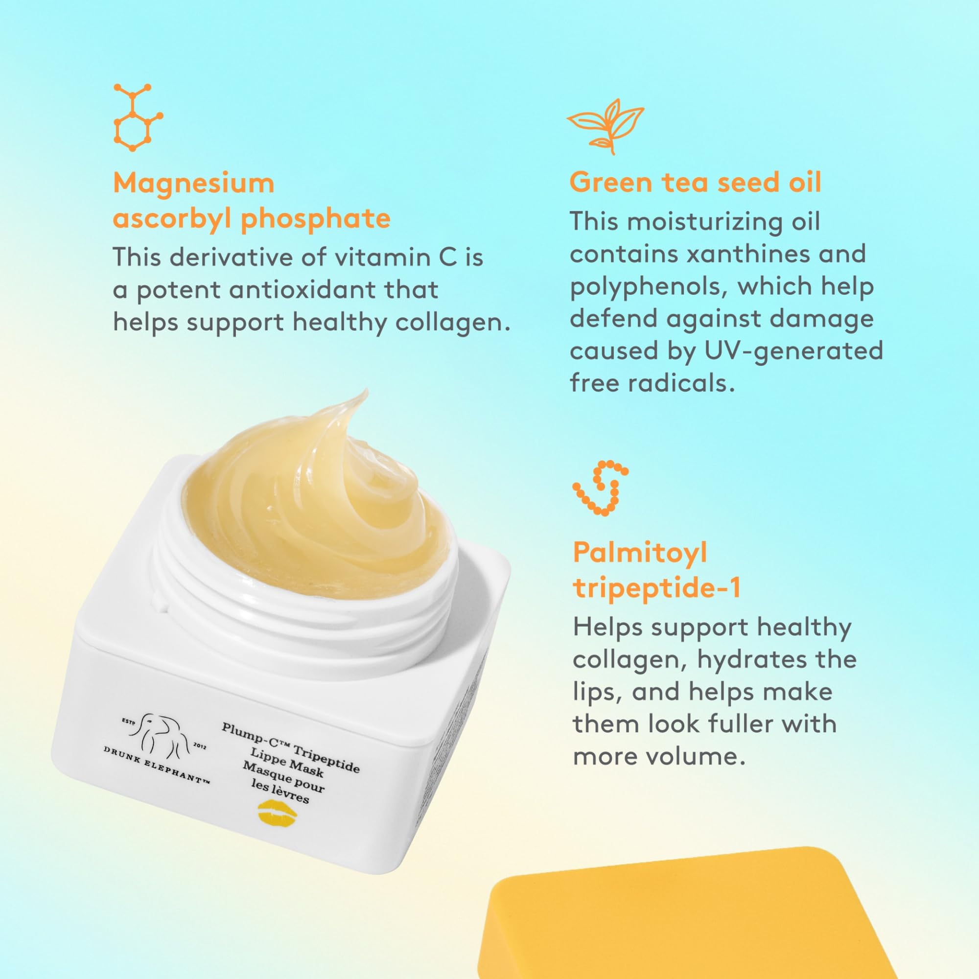 Drunk Elephant Plump-C Tripeptide Lippe Mask – Hydrating Lip Care (20 g/0.7 oz)
