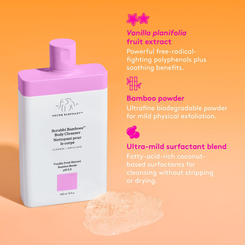 Drunk Elephant Scrubbi Bamboes Body Cleanser – Sulfate-Free Jelly-to-Foam Exfoliating Wash (240 ml/8 fl oz)