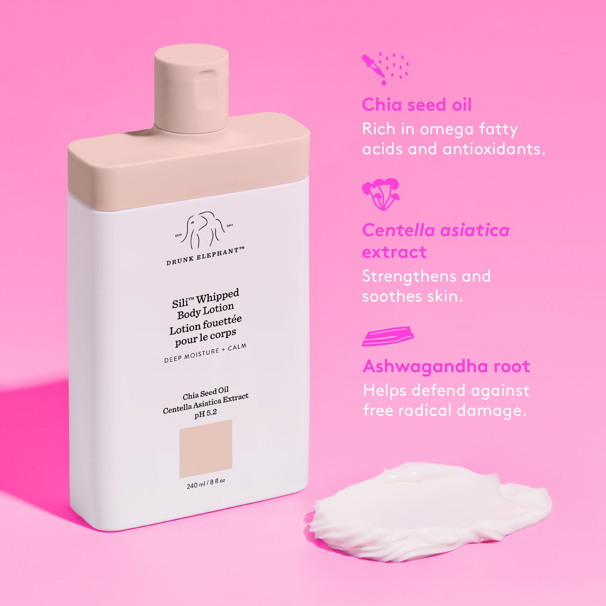 Drunk Elephant Sili Whipped Body Lotion — 240 ml / 8 oz, Rich Daily Moisturizer, Fragrance-Free