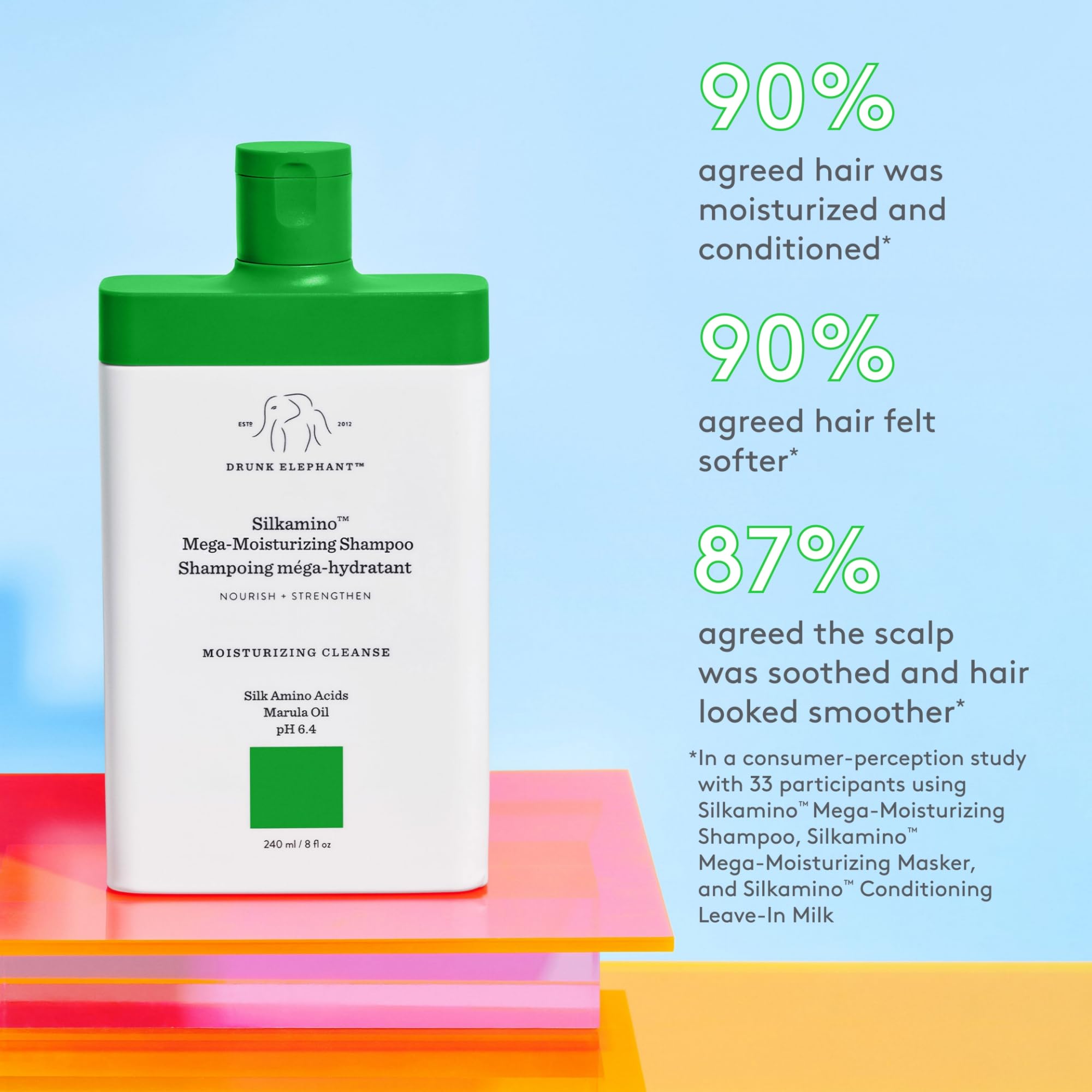 Drunk Elephant Silkamino Mega-Moisturizing Shampoo – Silk Amino Acids, Sulfate-Free, 240 ml