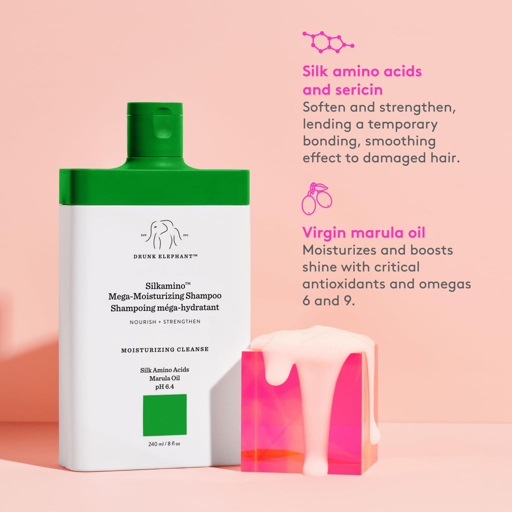 Drunk Elephant Silkamino Mega-Moisturizing Shampoo – Silk Amino Acids, Sulfate-Free, 240 ml