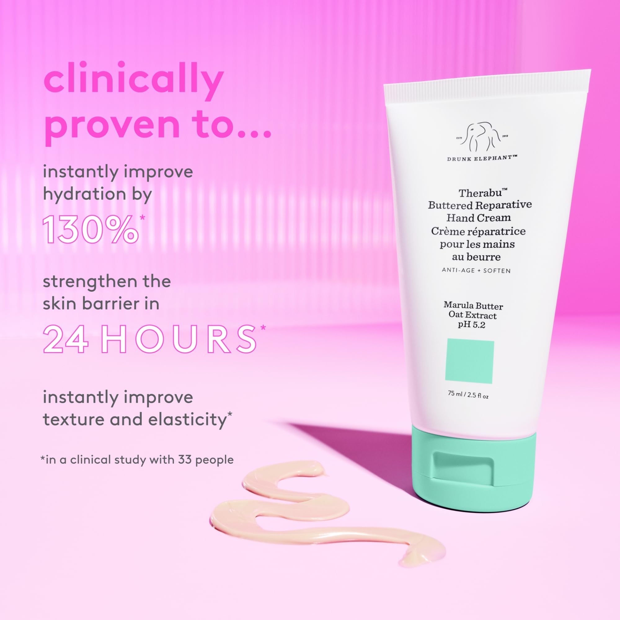 Drunk Elephant Therabu Buttered Hand Cream – 75 ml | 24-Hour Moisture, Cruelty-Free