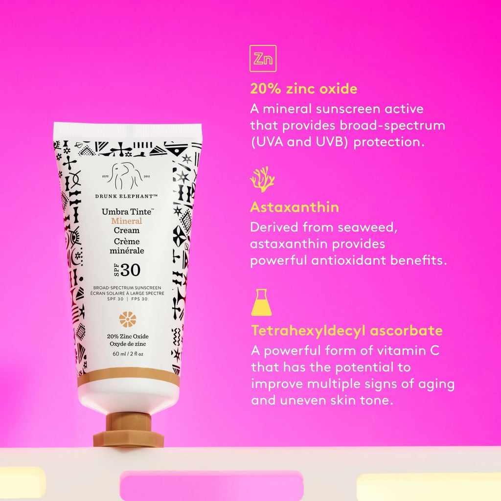 Drunk Elephant Umbra Tinte Mineral Cream SPF 30 – 60 ml / 2 oz – Fragrance-Free Mineral Sunscreen