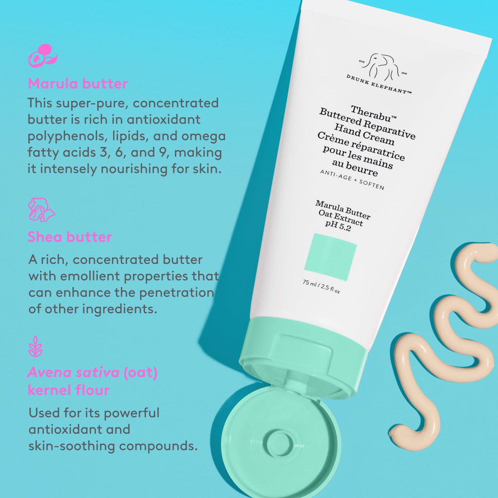 Drunk Elephant Therabu Buttered Hand Cream – 75 ml | 24-Hour Moisture, Cruelty-Free