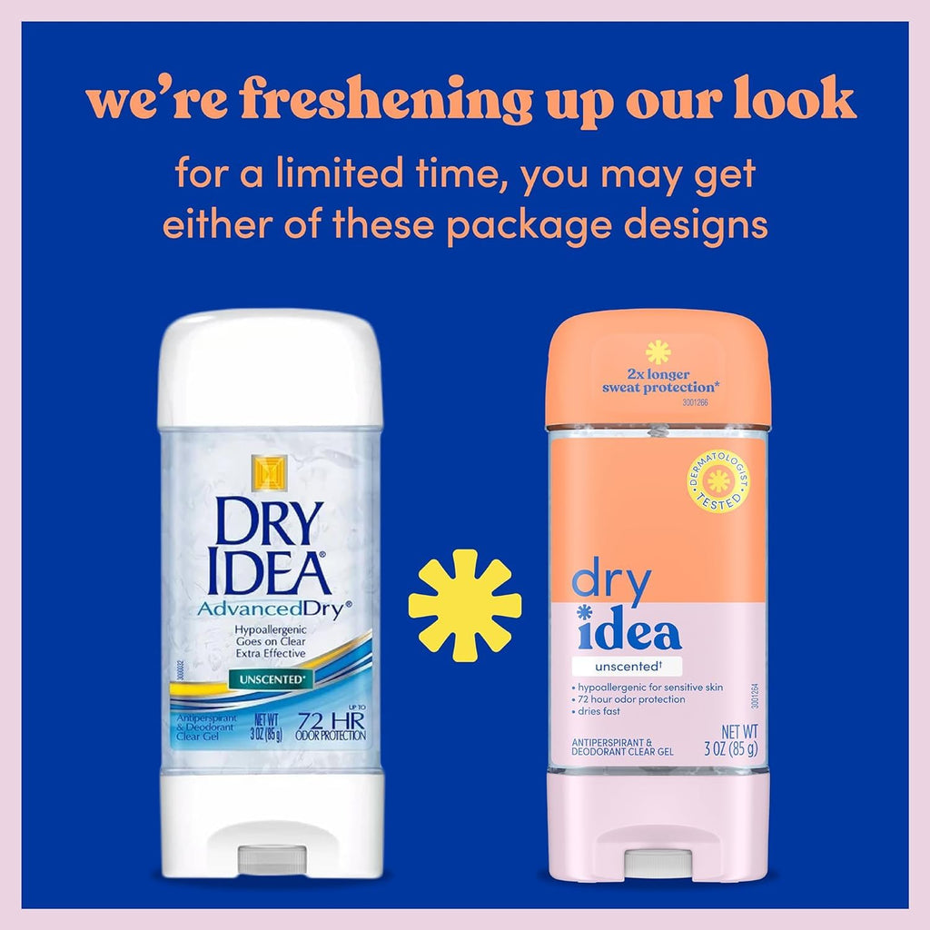 Dry Idea Advanced Dry Unscented Gel Antiperspirant & Deodorant – 2-Pack (3 oz each)