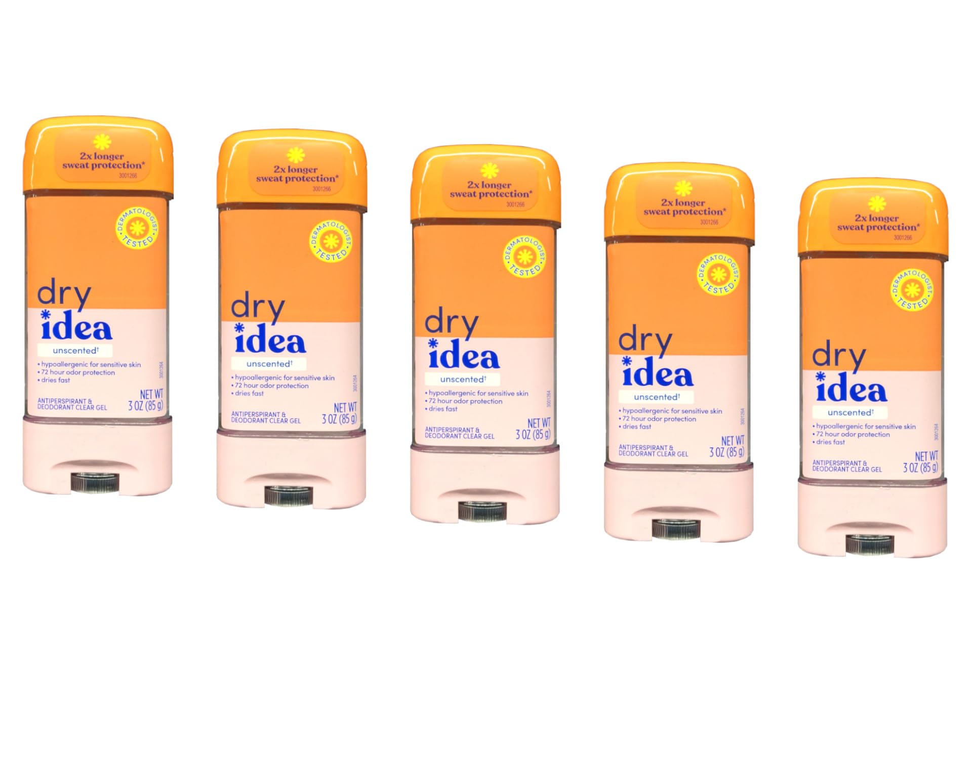 Dry Idea Advanced Dry Unscented Antiperspirant & Deodorant Gel, 3 oz (Pack of 5)