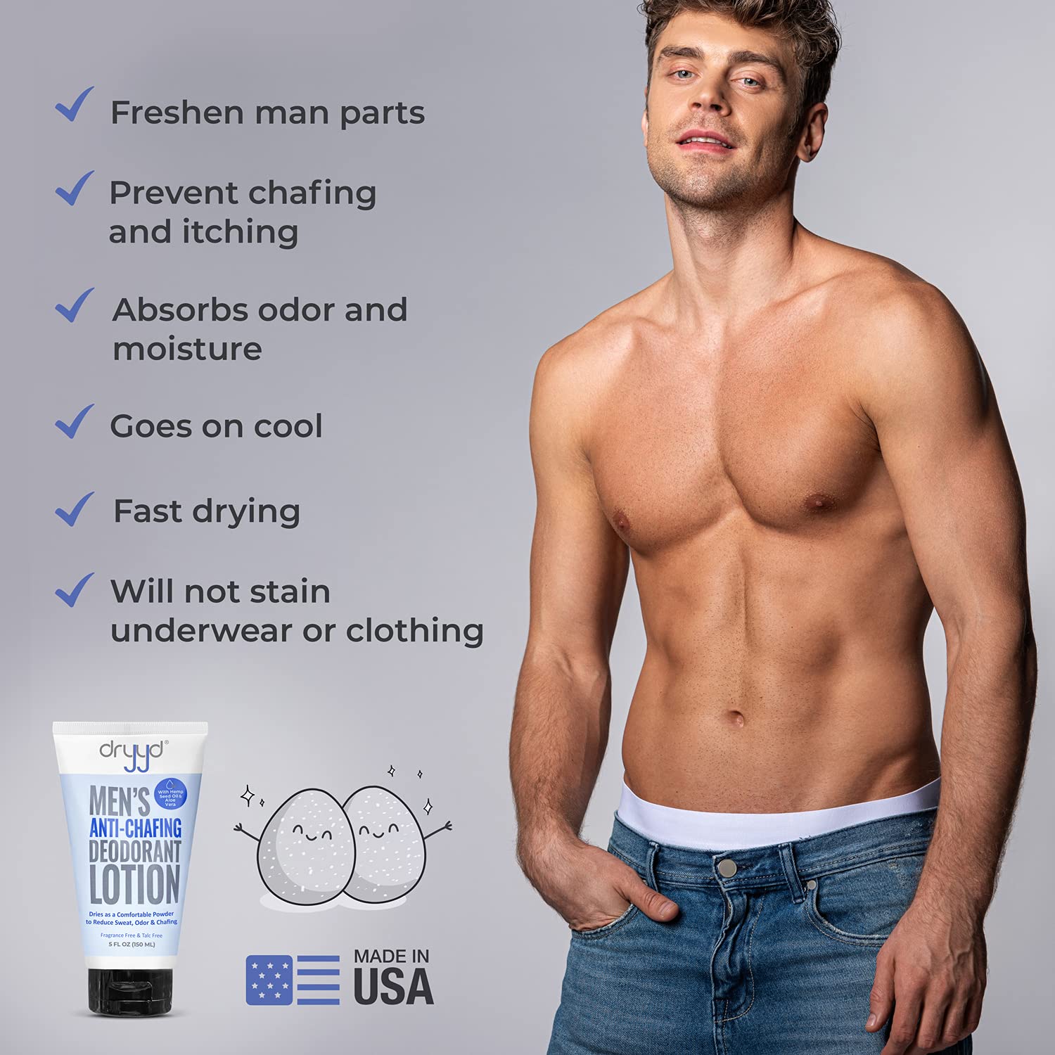 DRYYD Ball Deodorant for Men – Aluminum-Free, Talc-Free Chafing Cream (5oz)