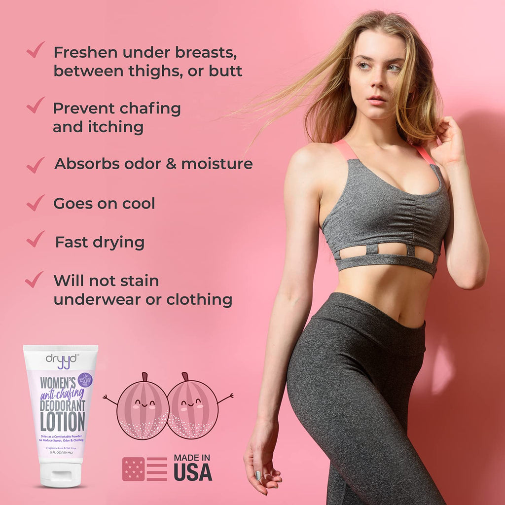 DRYYD Womens Deodorant Lotion – Talc-Free Anti-Chafe, 5oz Tube | Sweat Itch Protection