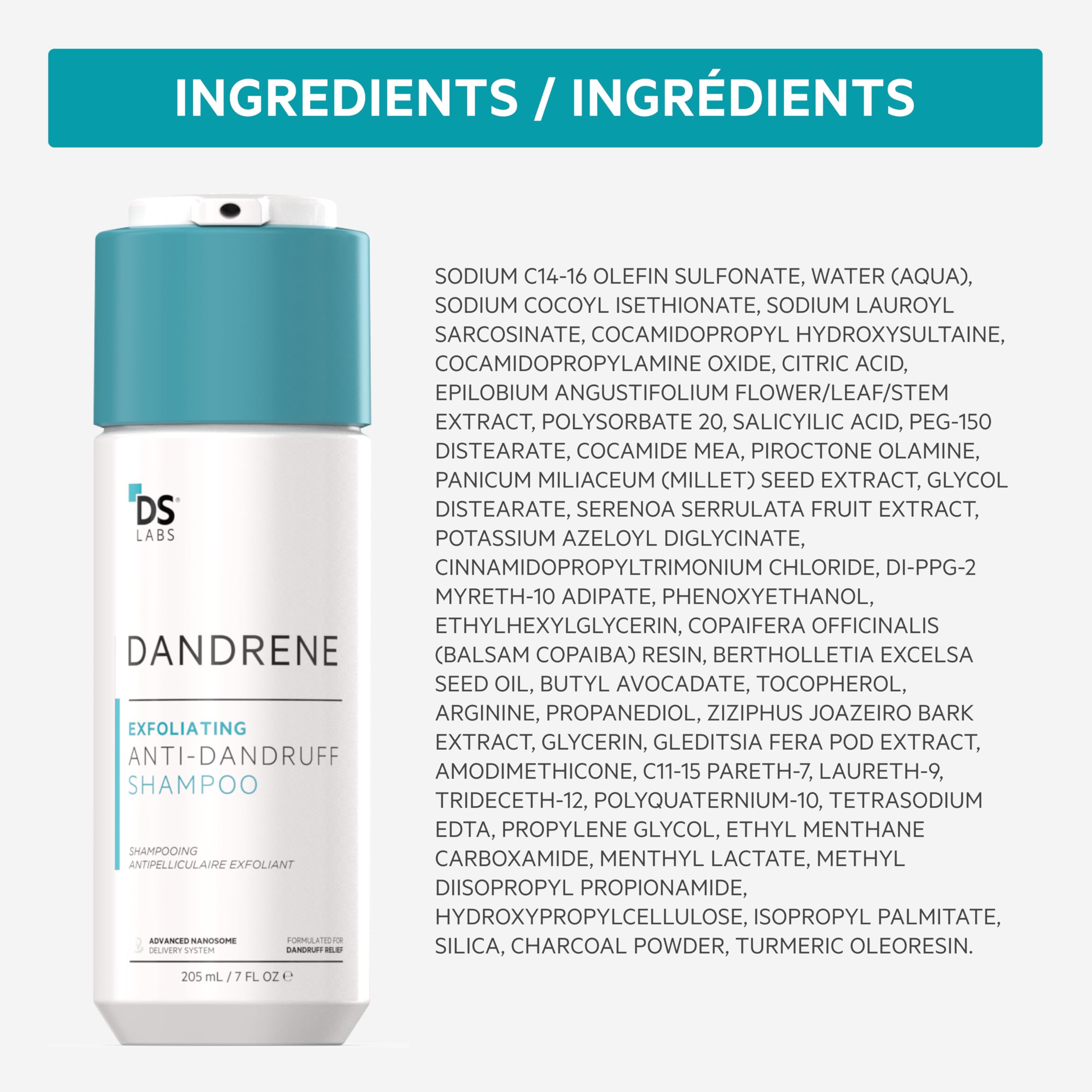 DS Labs Dandrene Dandruff Shampoo 2 Pack | Exfoliating, Color Safe, Sulfate Free (205 mL)