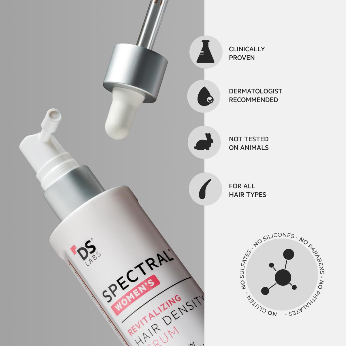 DS Labs Spectral Women's Hair Density Serum Pack of 3 – Lightweight Leave-In for Fuller Hair (60 mL)