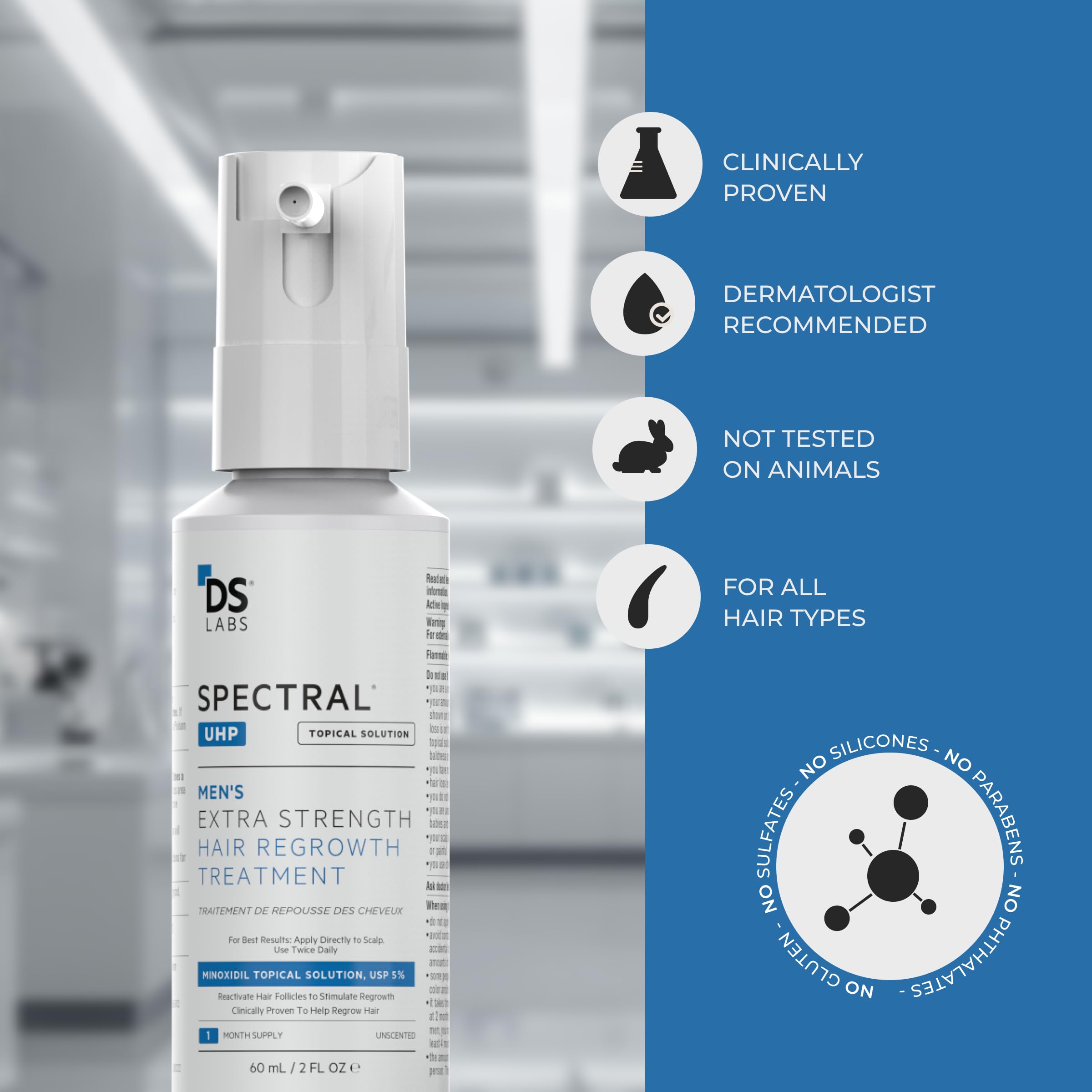 Spectral.UHP 5% Minoxidil Hair Density Serum for Men – Extra Strength, Nanosome Tech, 60mL (3-Pack)