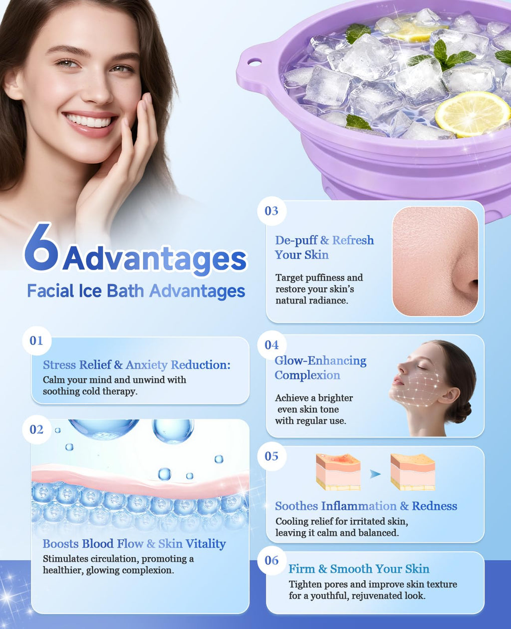 Dtuoen Face Bowl for Ice with Built-In Ice Tray – Collapsible Silicone Facial Ice Bath