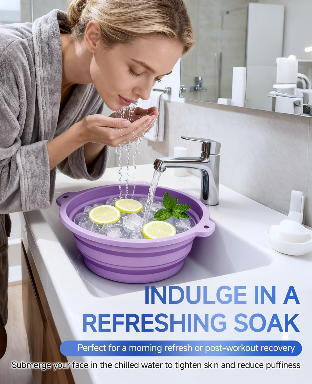 Dtuoen Face Bowl for Ice with Built-In Ice Tray – Collapsible Silicone Facial Ice Bath