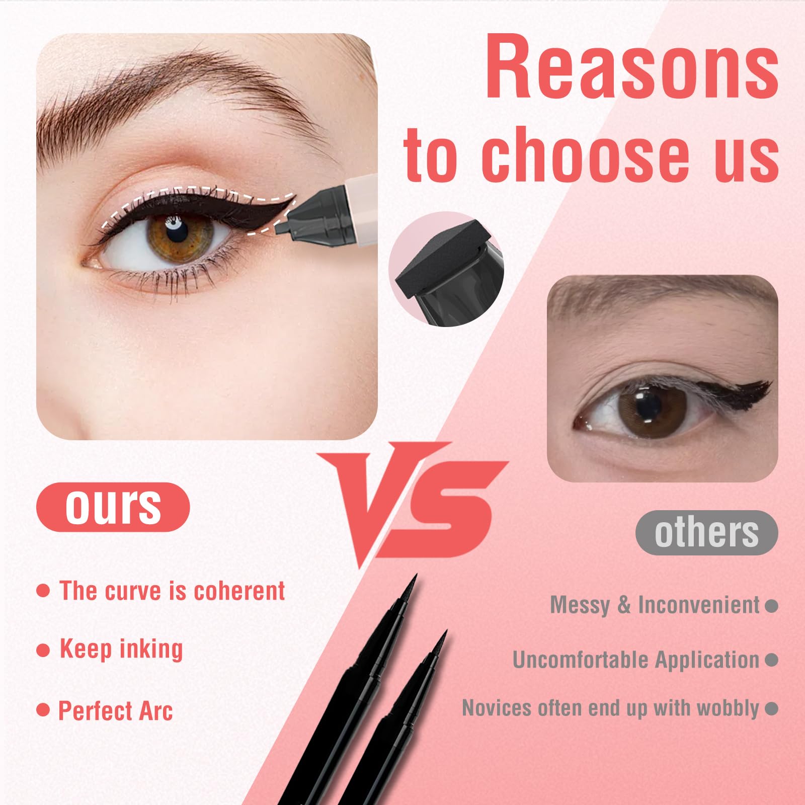 Eyeliner Stamp Gel Eyeliner Set – Double-Ended Winged Stamp, Foldable, Waterproof & Smudge-Proof for Beginners