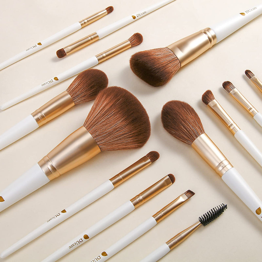 DUcare 14-Piece Makeup Brush Set with Travel Bag — Premium Synthetic Brushes for Face and Eyes