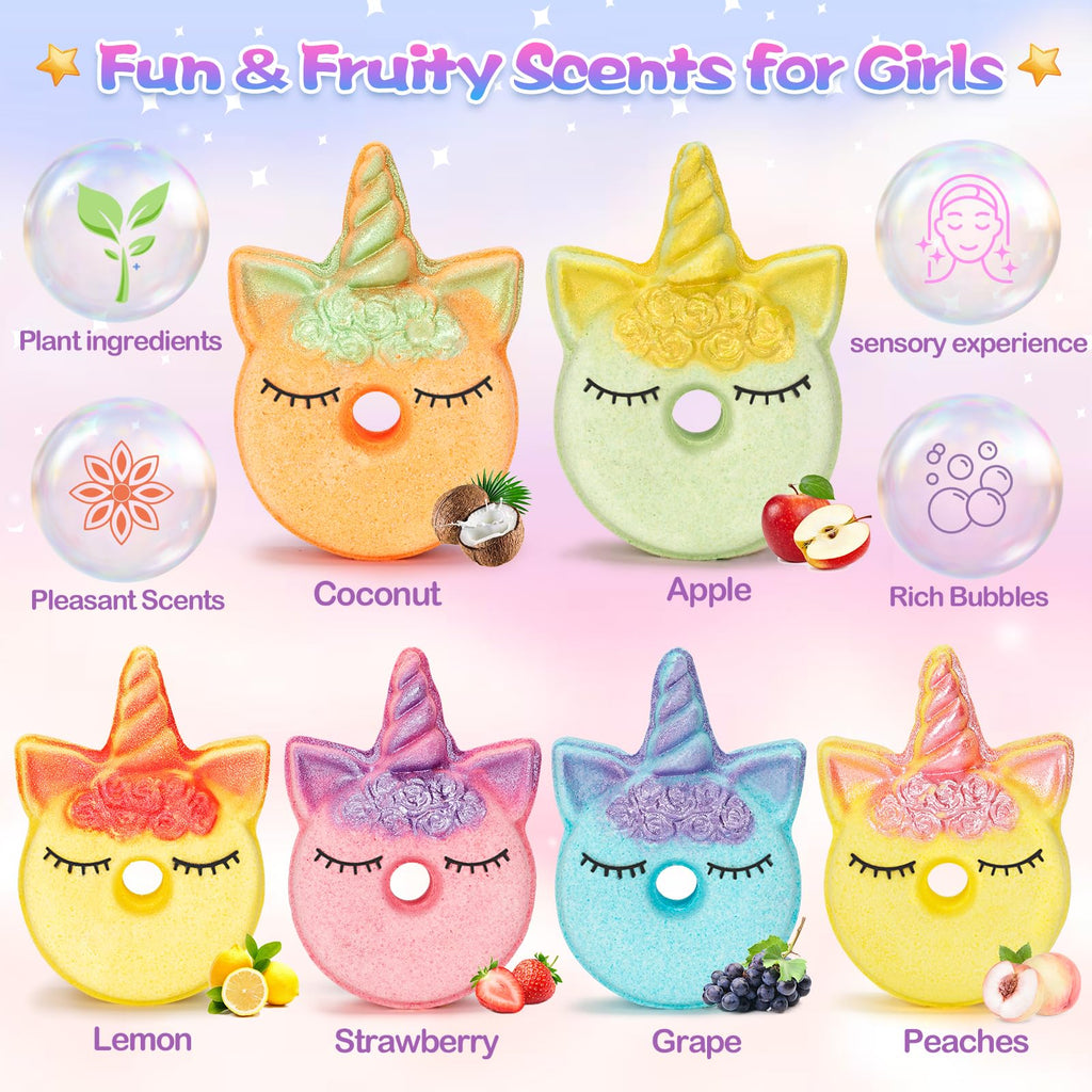 Duchong Unicorn Donut Bath Bombs — 6-Pack with Surprise Toys for Girls 4-8