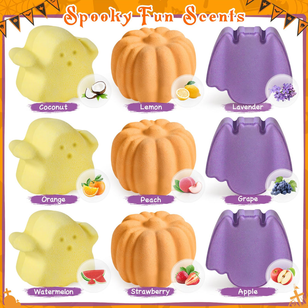 Duchong 9-Pack Halloween Bath Bombs for Kids – Surprise Toy Inside, Treat Bags Gift