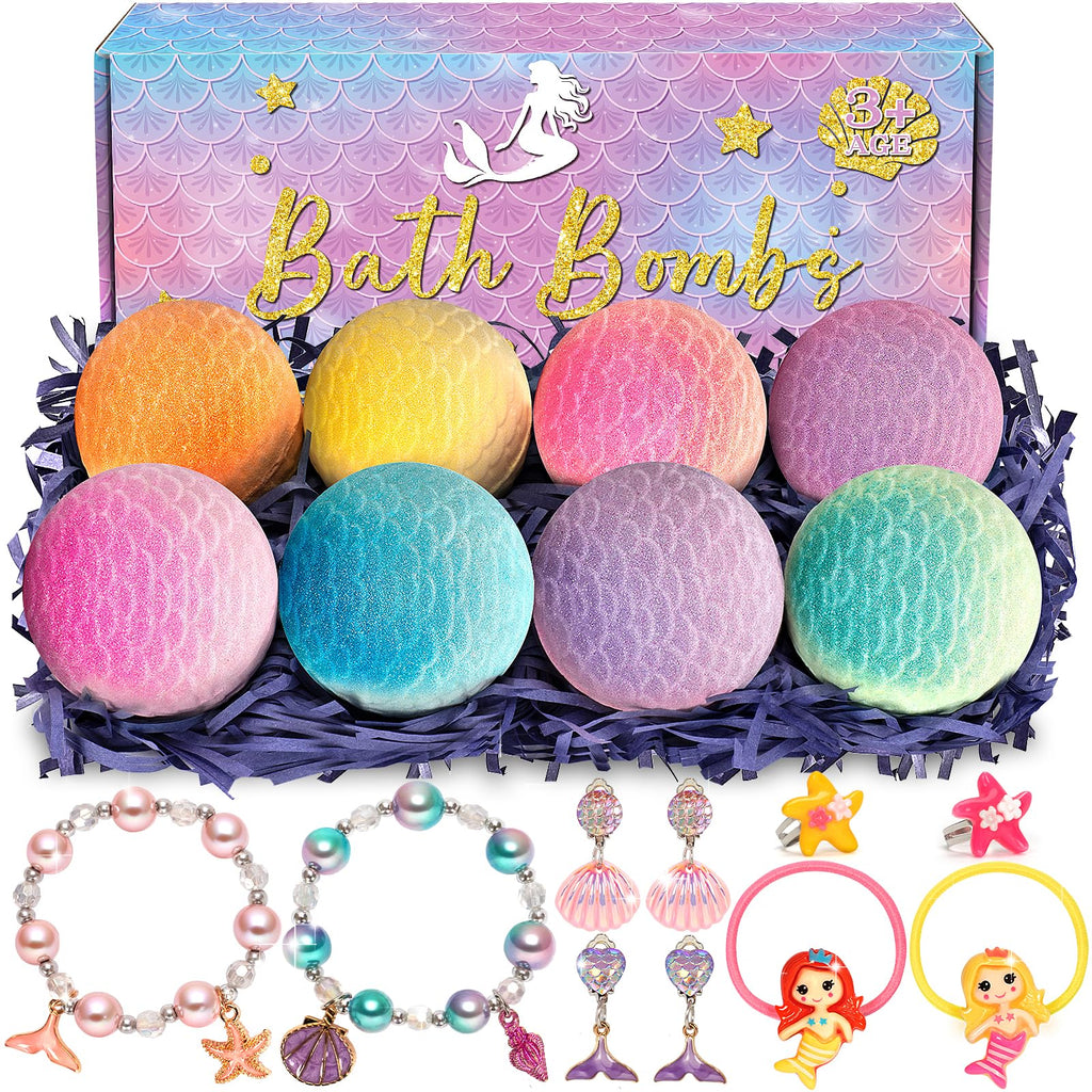 Duchong 8-Pack Mermaid Bath Bombs for Kids – Surprises Inside, Colorful Bubbles