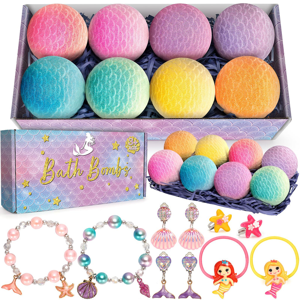Duchong 8-Pack Mermaid Bath Bombs for Kids – Surprises Inside, Colorful Bubbles