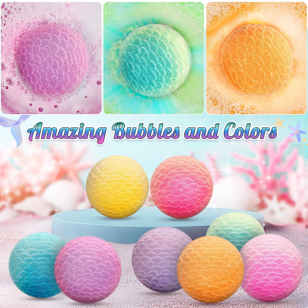 Duchong 8-Pack Mermaid Bath Bombs for Kids – Surprises Inside, Colorful Bubbles