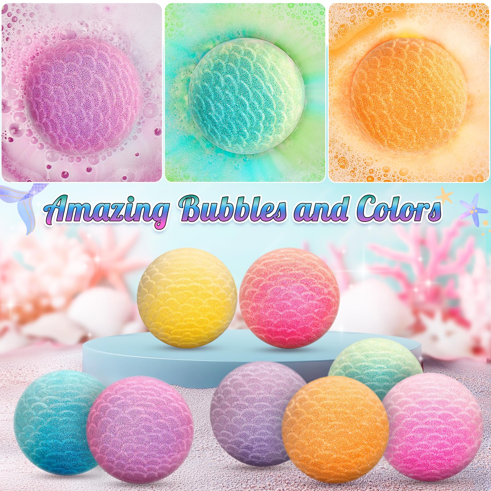 Duchong 8-Pack Mermaid Bath Bombs for Kids – Surprises Inside, Colorful Bubbles
