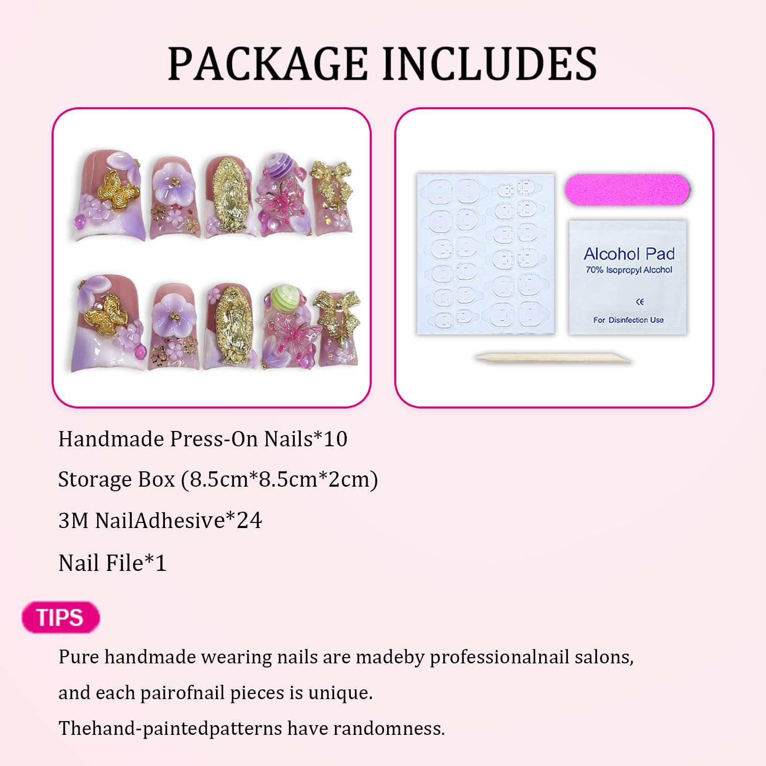 Duck Handmade Press-On Nails — Purple White Gradient with 3D Flower, Lollipop & Bow Design