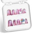 Duck Press on Nails - Handmade 3D Lollipop & Stars, Rhinestones, Pink White Gradient