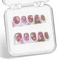 Duckbill Shape Press-on Nails 3D Flower – White French Tips with Golden Rhinestones (10pcs)