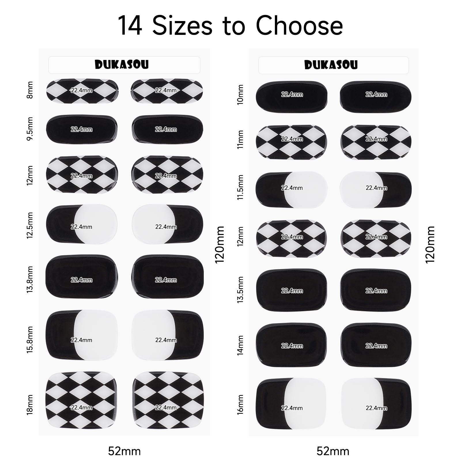 DUKASOU Checkerboard Gel Nail Strips – 28 Pcs, Salon-Quality at-Home Manicure